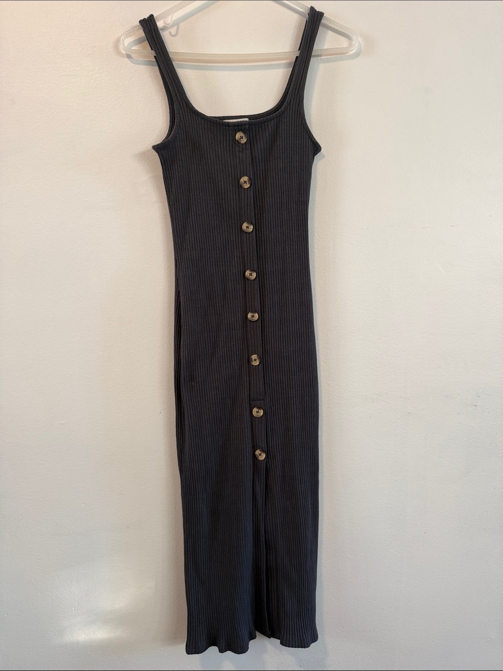 Billabong Nissi Ribbed Henley Tank Bodycon Midi Dress - Size Medium